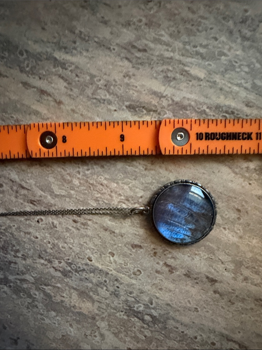 Antique Sterling Silver Morpho Butterfly Wing Round Pendant Necklace - Picture 8 of 10